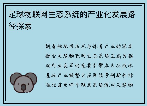足球物联网生态系统的产业化发展路径探索